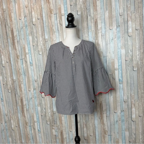 Talbots MP Oprah Magazine Embroidered Popover Top Gingham Scalloped Bell Sleeve - Picture 2 of 10